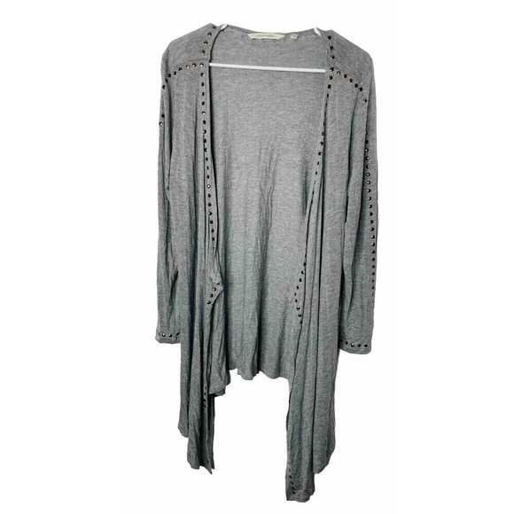 Soft Surroundings Waterfall Cardigan PL Studded Jersey Knit Stretch Viscose Gray - Picture 1 of 10
